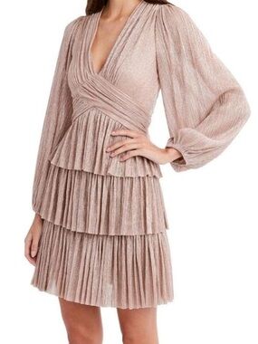 Rose Gold Metallic Tiered Mini Dress